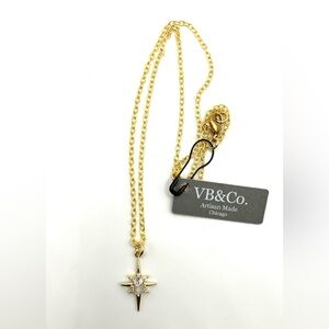 NWT VB&Co Gold with Crystal Star Burst Dainty Layering Pendant Necklace
